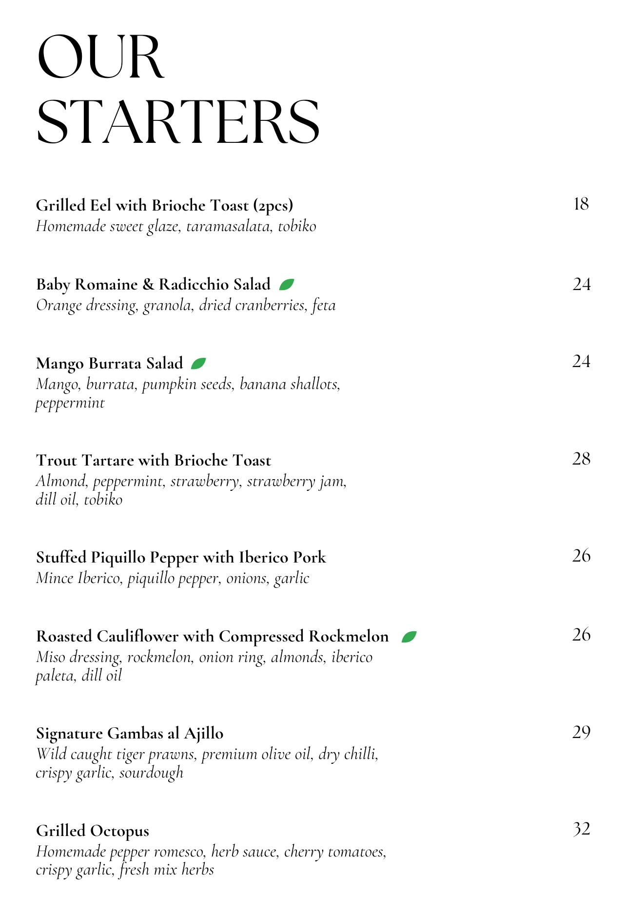 The Winery Siglap food menu — page 1